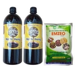 Combo bộ đôi 01 túi chế phẩm ủ rác và phân bón Emzeo 200gram và 02 chai mật rỉ đường loại 1 lít - Tại CH TP. HCM